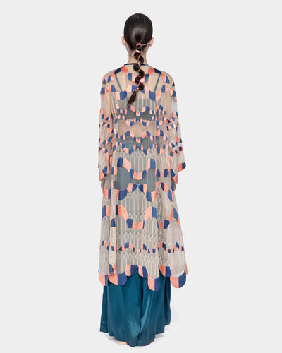 Lace Mix Organza Embroidered Coat (Nude)