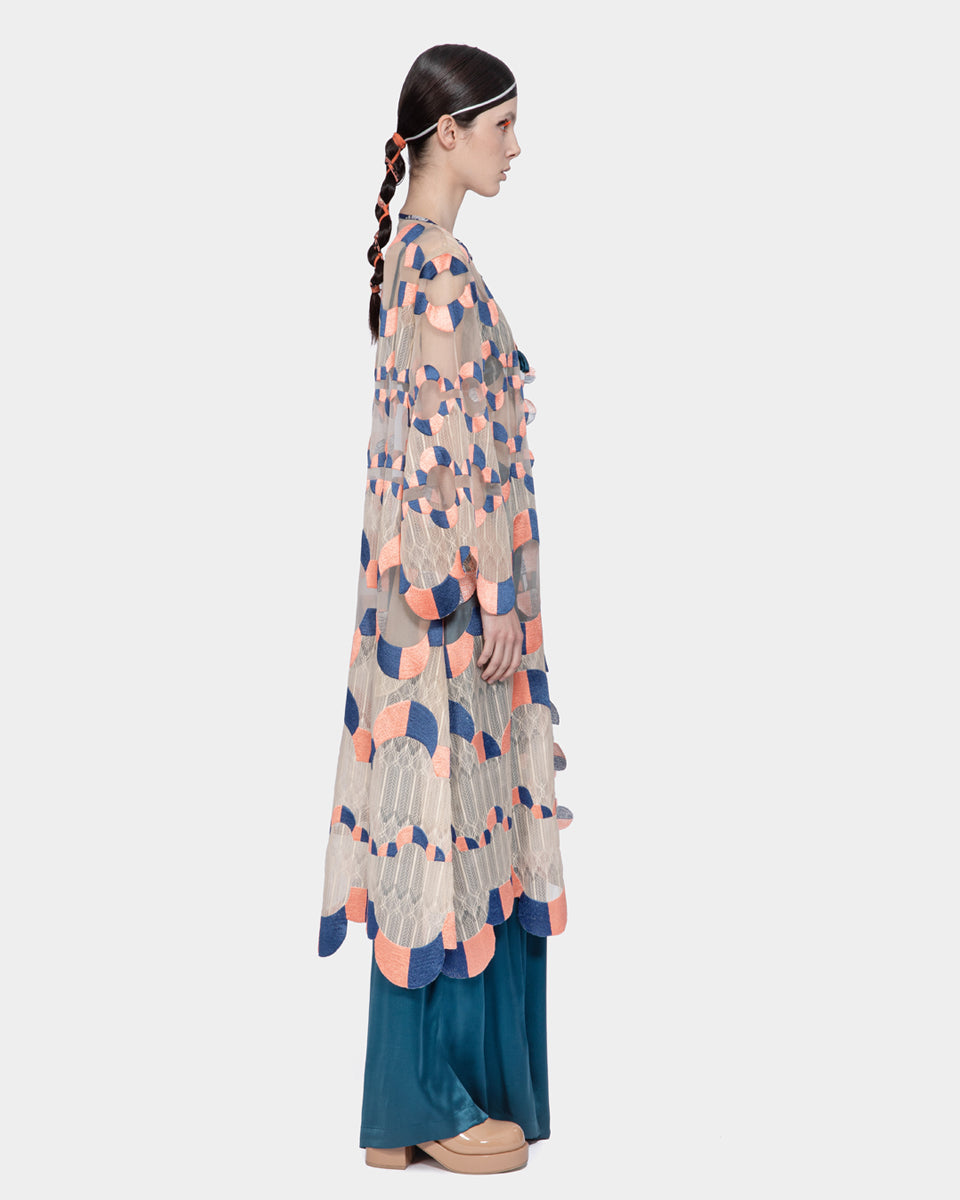 Lace Mix Organza Embroidered Coat (Nude)