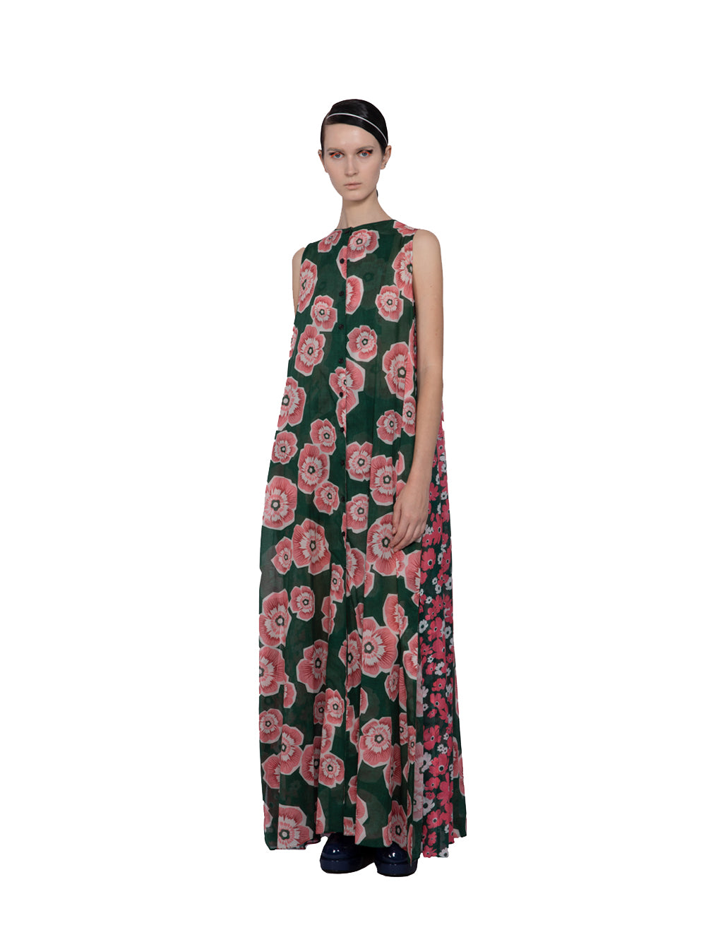 Lightweight Cotton Print Tunic Dress (Green/Pink)
