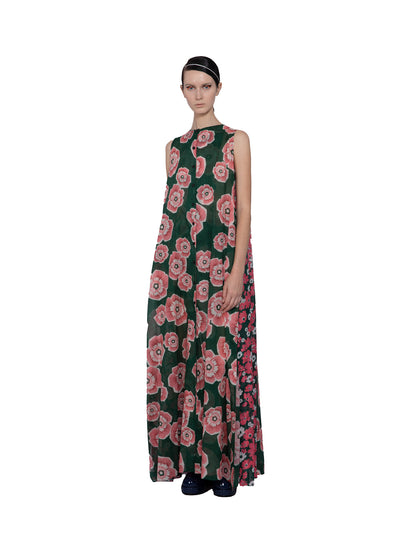 Lightweight Cotton Print Tunic Dress (Green/Pink)