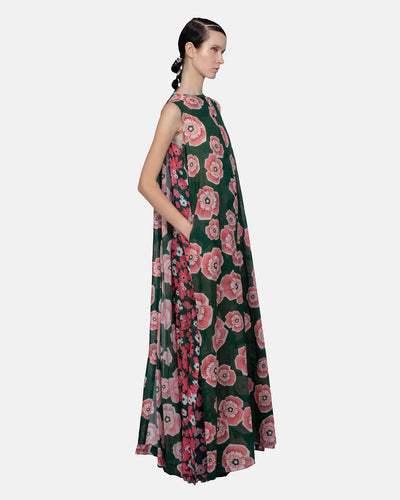 Lightweight Cotton Print Tunic Dress (Green/Pink)
