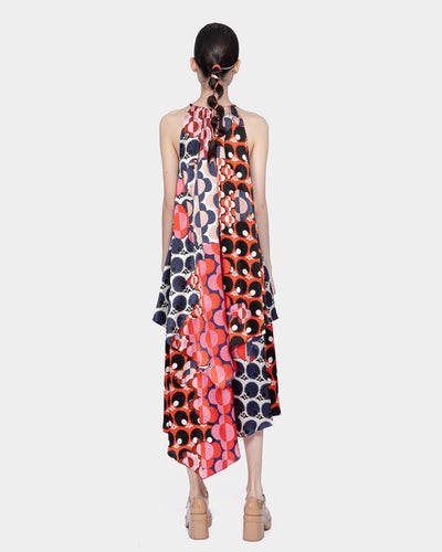 Mix Satin Silk Print Halter Dress (Multicolor)