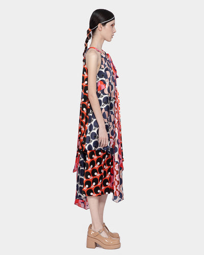 Mix Satin Silk Print Halter Dress (Multicolor)