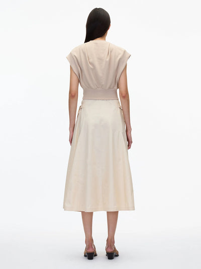 Sweatshirt Combo Dress with Pleated Skirt (Concrete)