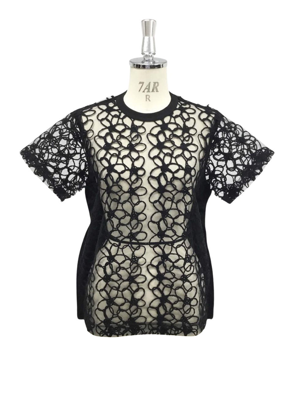 Nylon Tulle Embroidered X Cotton Jersey Black