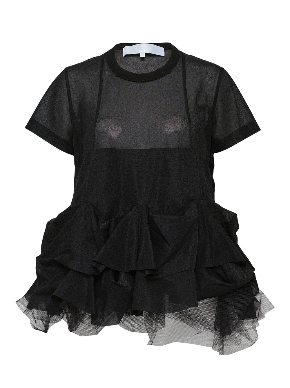 Polyester Tricot X Nylon Tulle Tee Black