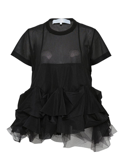 Polyester Tricot X Nylon Tulle Tee Black