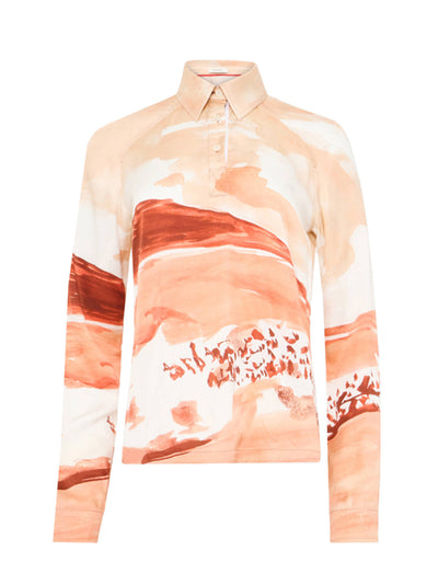 Long Sleeve Polo Top Red/white