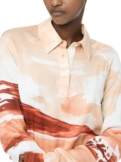 Long Sleeve Polo Top Red/white