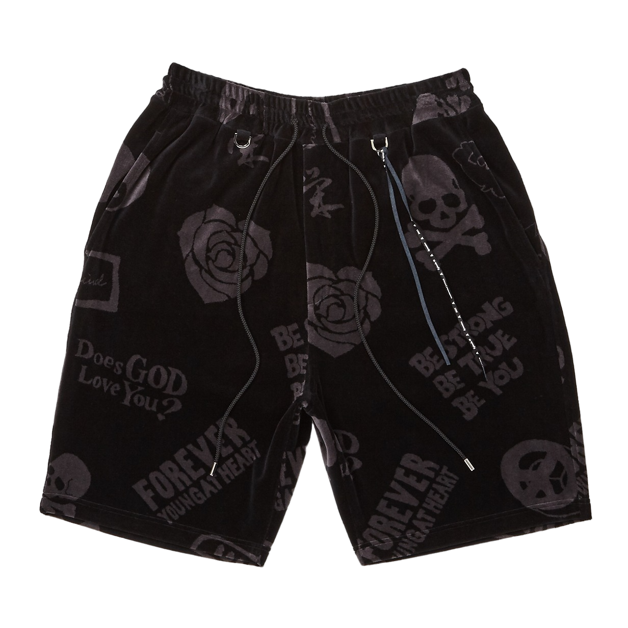 All-Over Design Velour Shorts Charcoal