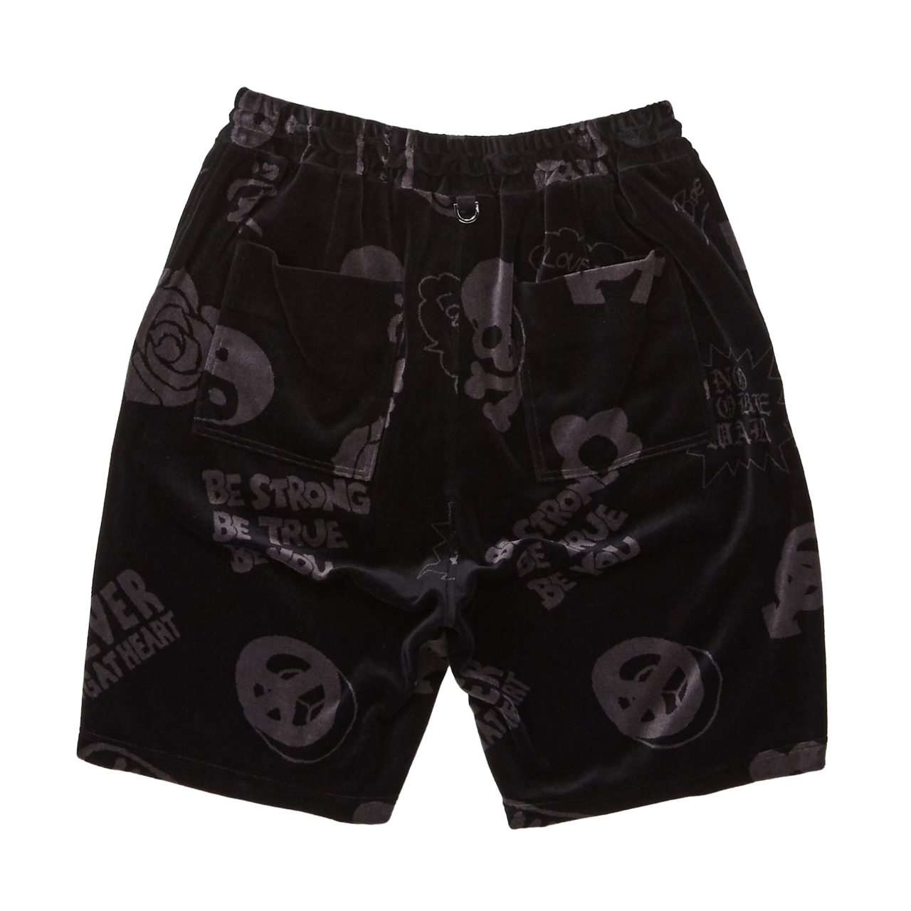 All-Over Design Velour Shorts Charcoal