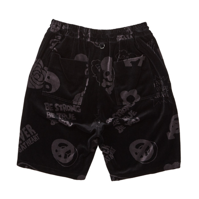 All-Over Design Velour Shorts Charcoal