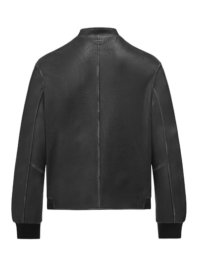 Acceptance Genuine Leather Zip-Up Jacket Black