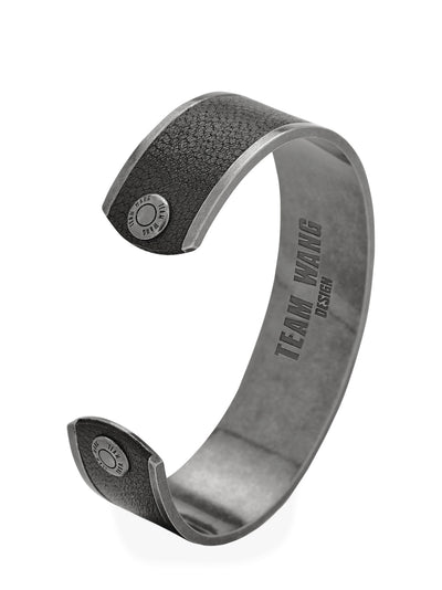 Acceptance Metal Leather Bangle Antique Silver&Black