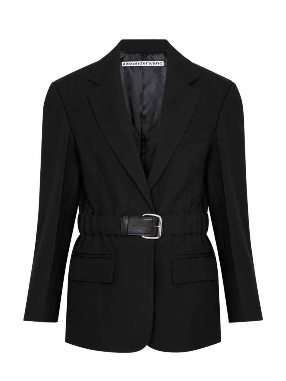 Tailored Blazer Integrated Leather Belt At Waist (Black)