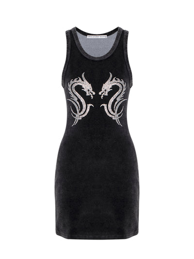 Tank Mini Dress W/ Crystal Dragon Hotfix (Washed Pepper)