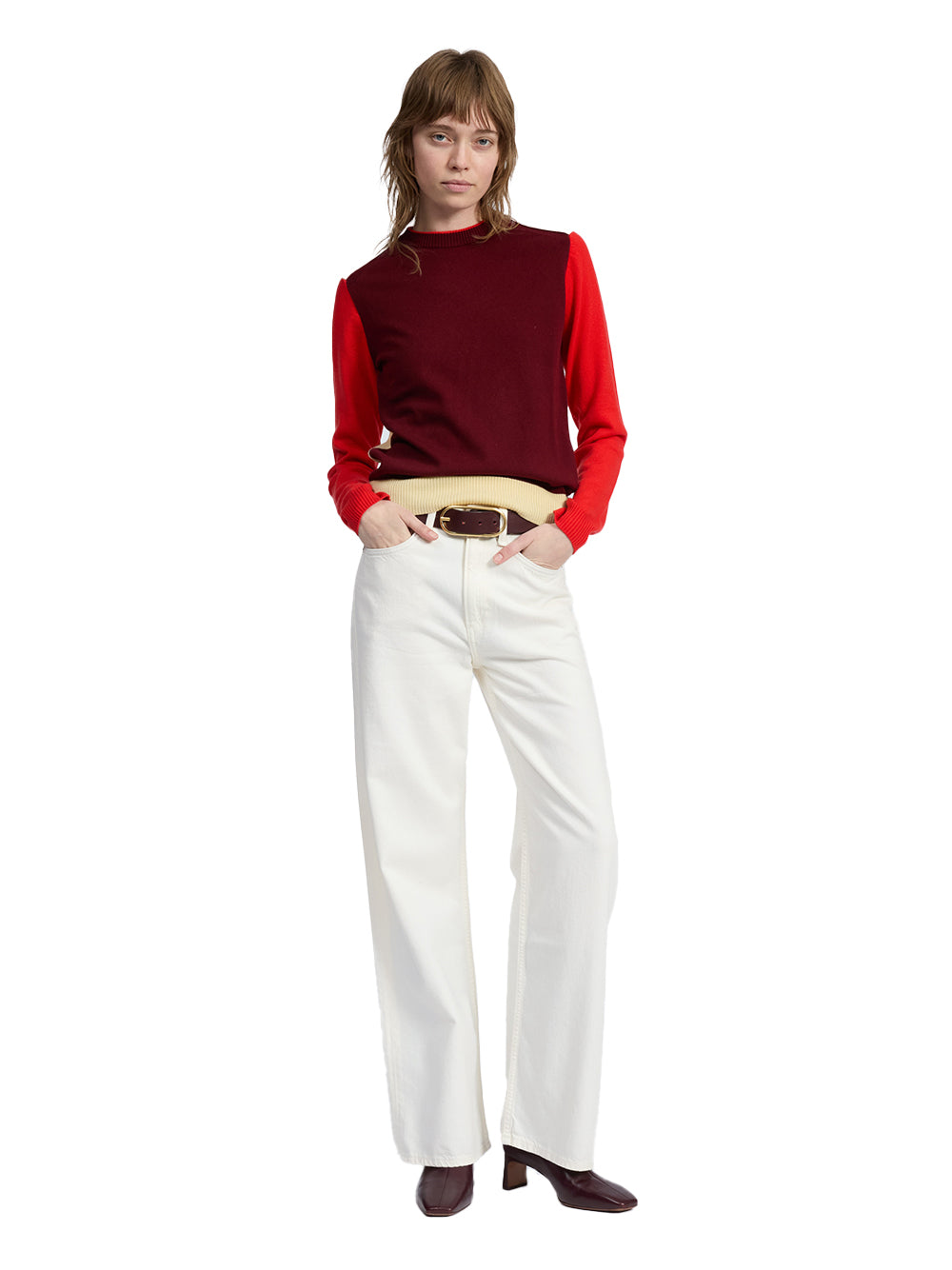 Taron Colorblock Wool Sweater (Burgundy Multi)