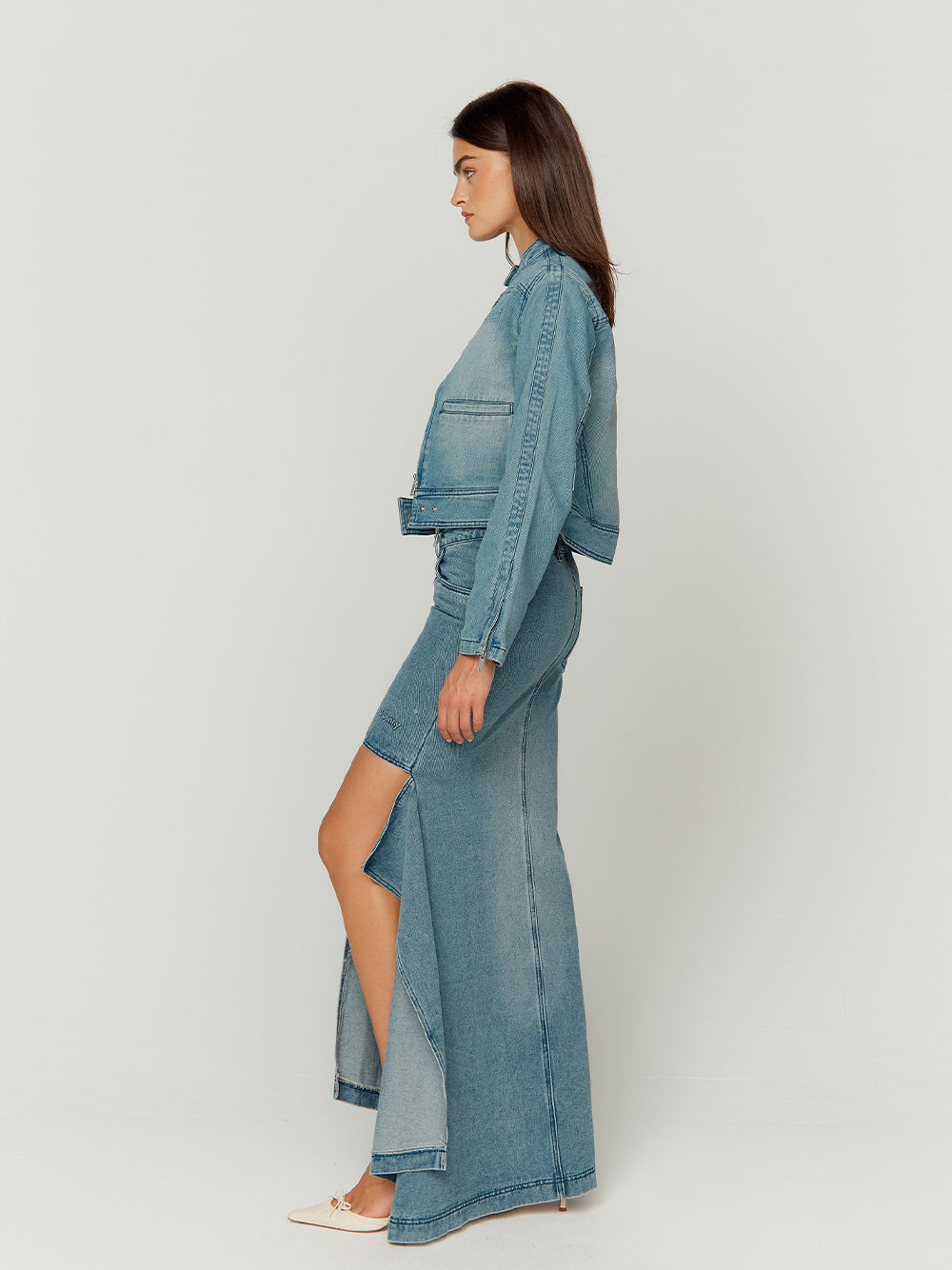 The Cascade Denim Skirt (Sky Blue)