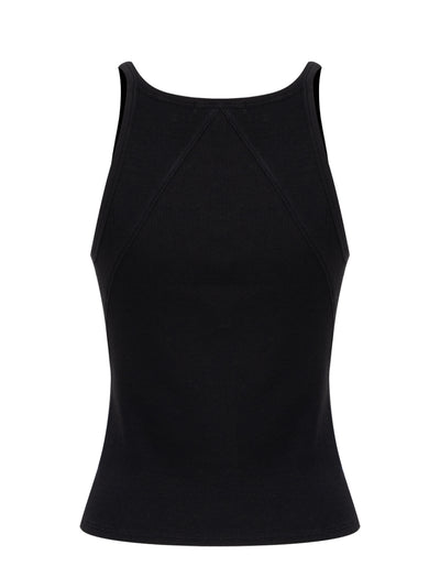 The Essential Rib Long String Tank (Black)