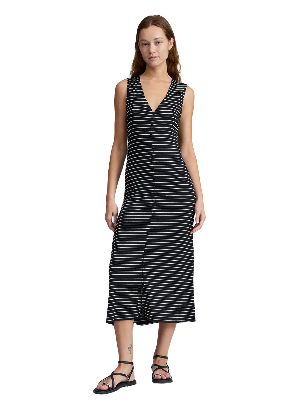 The Knit Button Tank Dress (Black Multi)