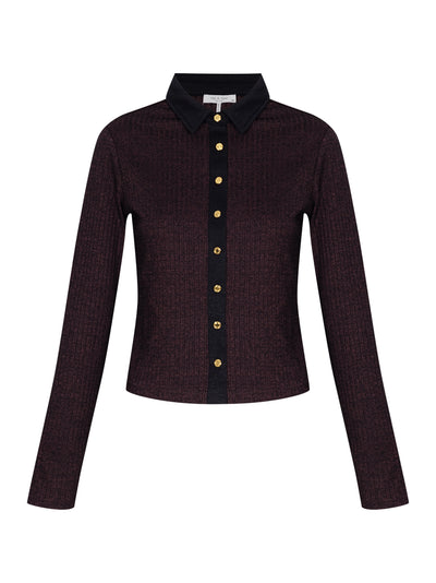 The Knit Contrast Long Sleeve Polo (Dark Brown)