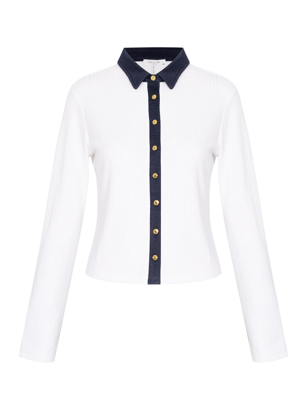 The Knit Contrast Long Sleeve Polo (White)