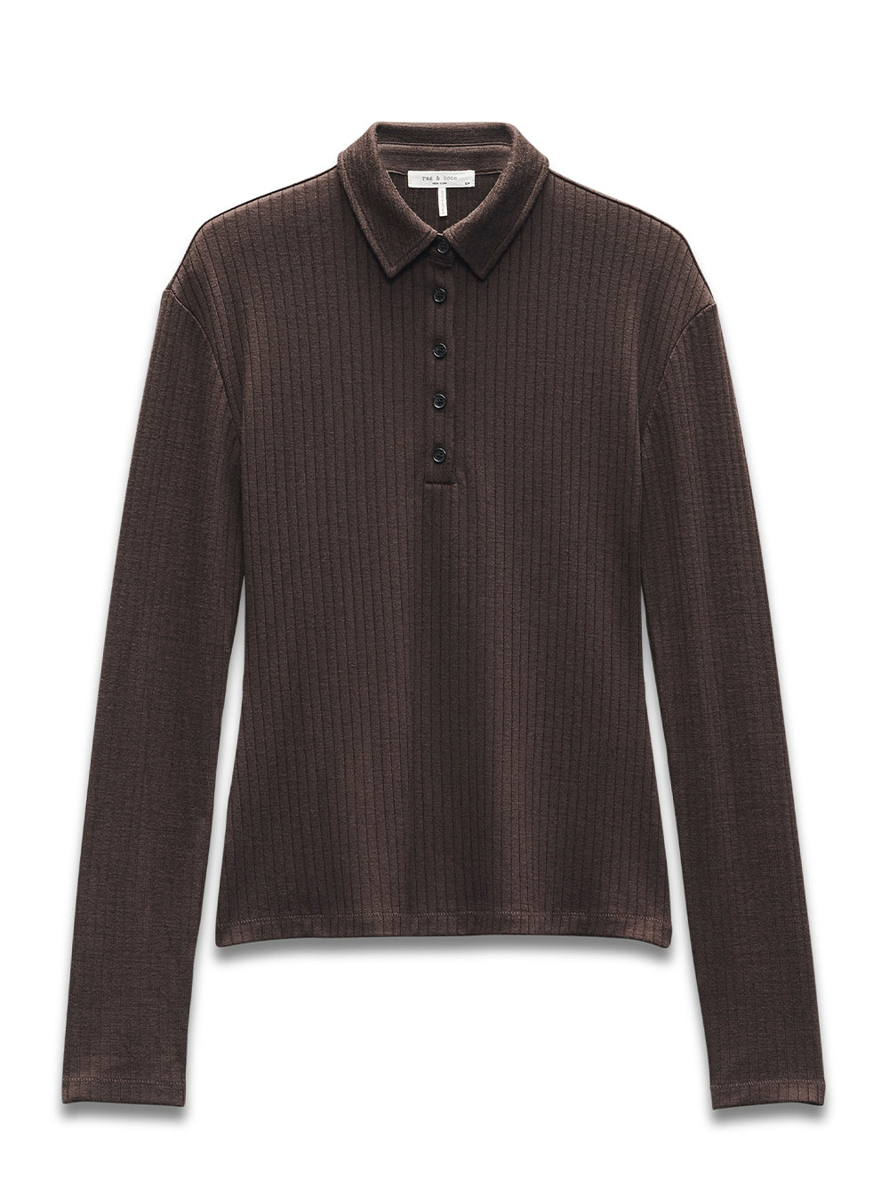 The Knit Rib Long Sleeve Polo (Dark Chocolate)