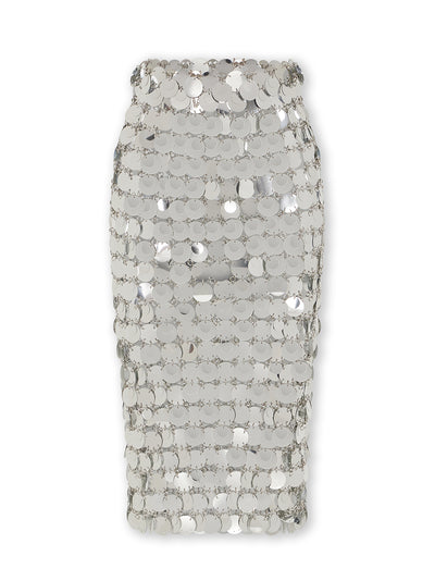 The Silver Sparkle Discs Midi Skirt (Silver)