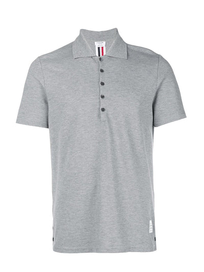 Pique Center Back Stripe Relaxed Fit Polo (Grey)