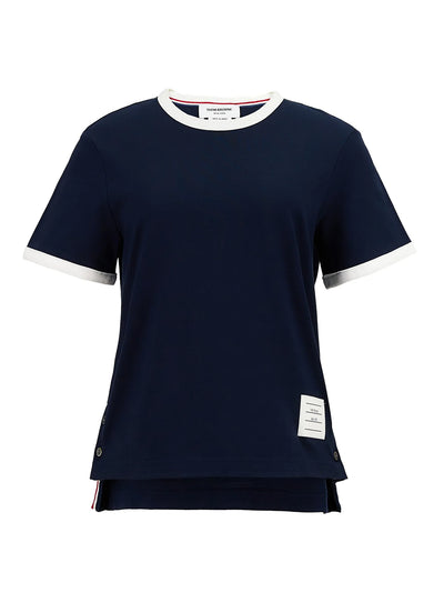 Asymmetric Hem Short-Sleeve T-Shirt (Navy)