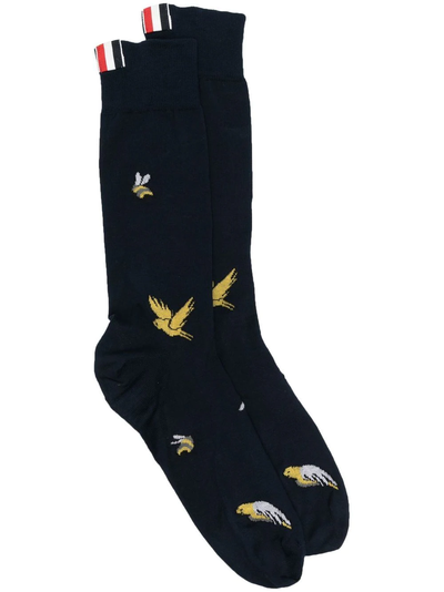 ThomBrowne-CottonBirdsandBeesHalfDropMidCalfSock-Navy-1
