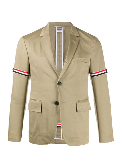 Khaki Cotton Twill Grosgrain Armband Unconstructed Classic Sport Coat (Camel)