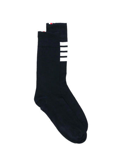 Lightweight Cotton Mid Calf 4-Bar Socks (Navy)
