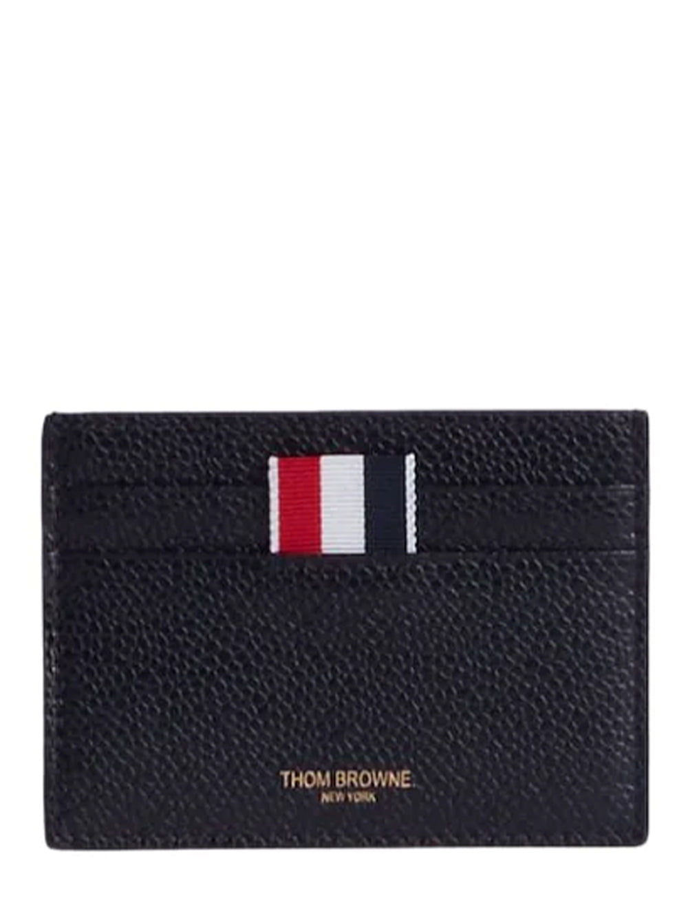 Pebble Grain Leather Debossed 4-Bar Single Card holder (Black)