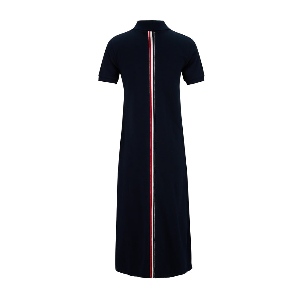 ThomBrowne-StripeCottonPiqueFittedA-LineShortSleevePoloShirtdress-Navy-2