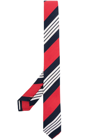 Classic Tie In 4 Bar Repp Stripe Silk Cotton Mogador Rwbwht