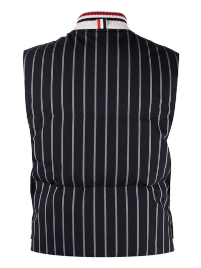 Downfill Snap Front Vest W/Gg Front Placket In Bold Stripe Wool Suiting Navy