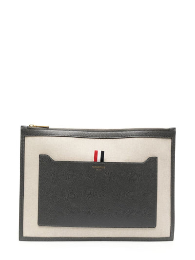 Thom_Browne_Medium_Document_Holder_W_Leather_Pocket_In_Salt_And_Pepper_Cotton_Canvas_Natural_01