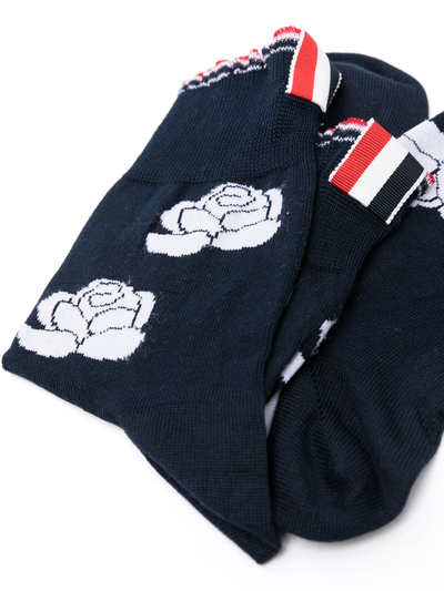 Rose Half Drop Jacquard Ankle Socks In Cotton With RWB Scalloped Edge (Navy)