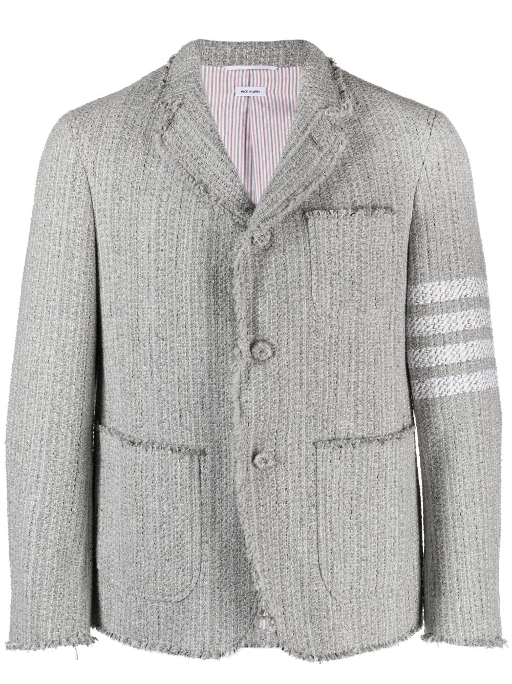 Unconstructed Fit 2 Sb S/C (Sack) W/Fray Edge In Woven 4 Bar Solid Cotton Tweed Med Grey