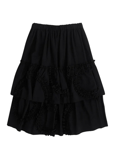 Tiered Ruffle Applique Skirt (Black)