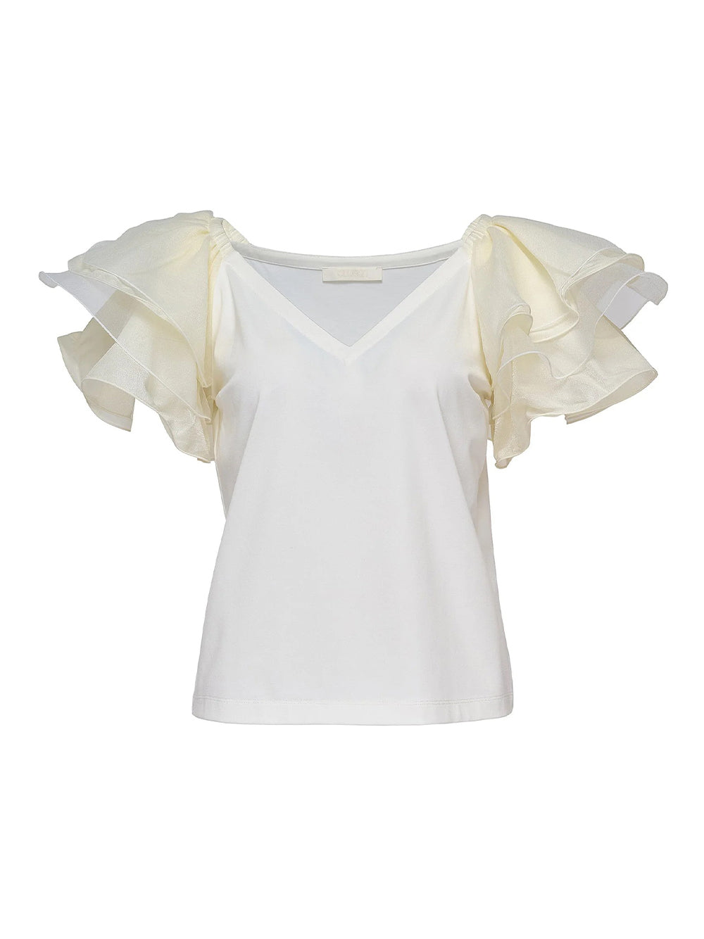 Triacetate Satin Knit Frill Top (Polished White)