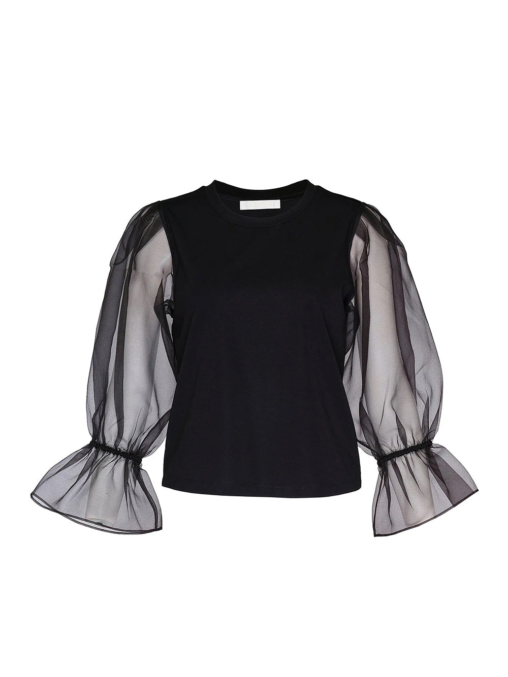 Triacetate Satin Knit Organza Top (Black)