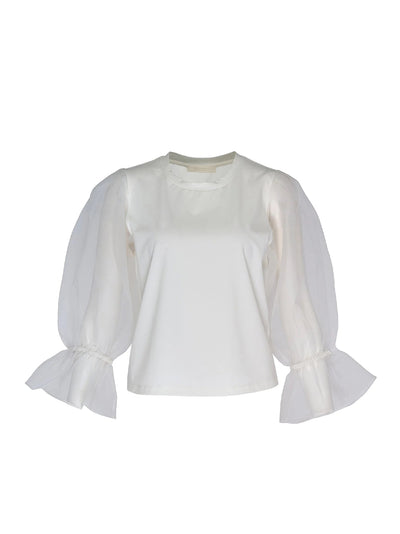 Triacetate Satin Knit Organza Top (Polished White)