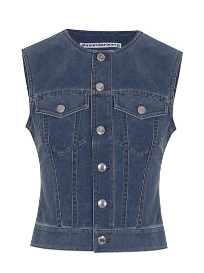 Trompe Loeil Denim Fitted Vest (Dark Night)
