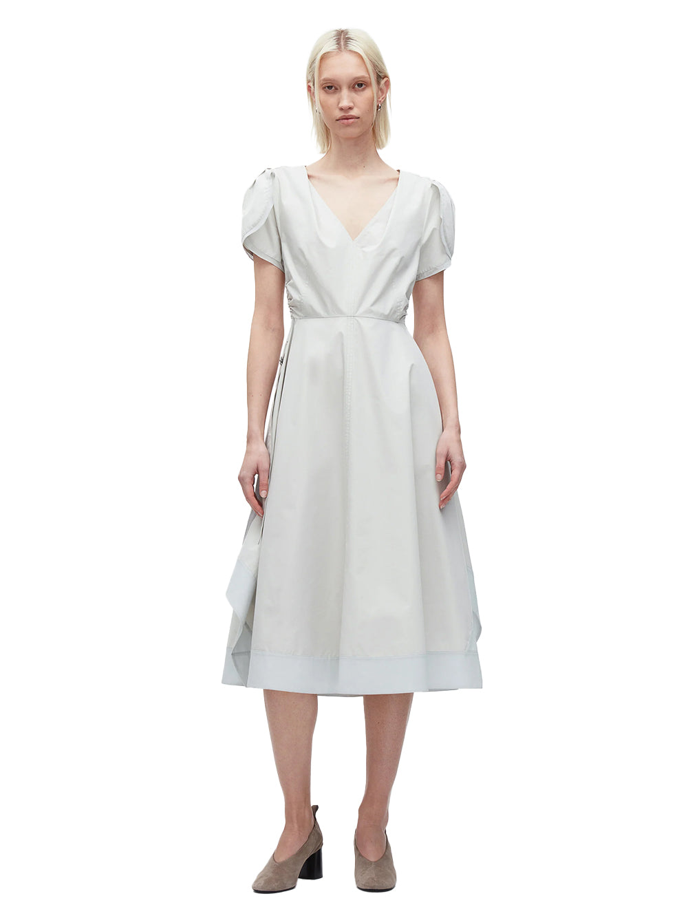 Tulip Sleeve V-Neck Dress (Glacier)