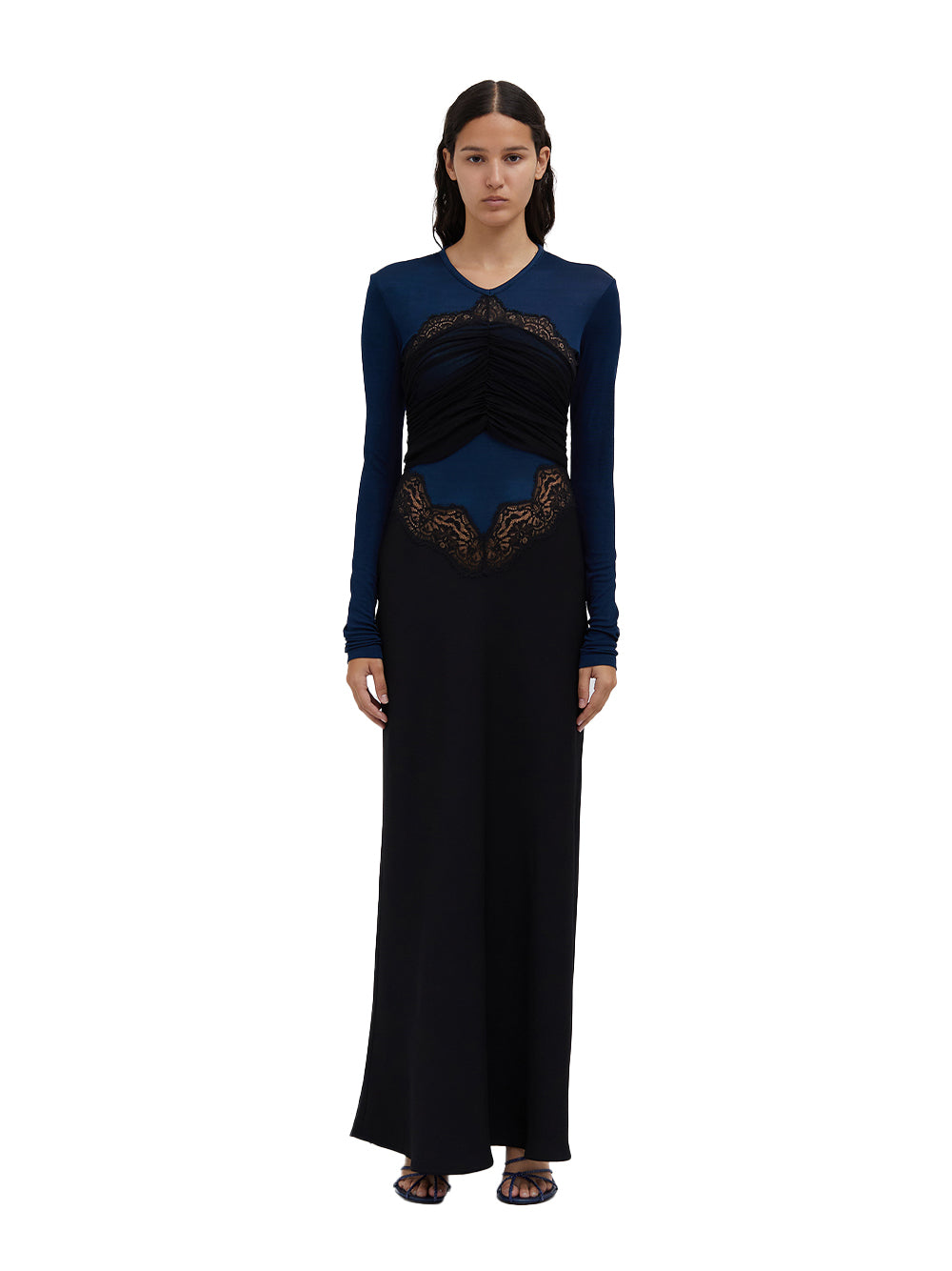 Tulle Overlay Verner Lace Dress (Blue Graphite/Black)
