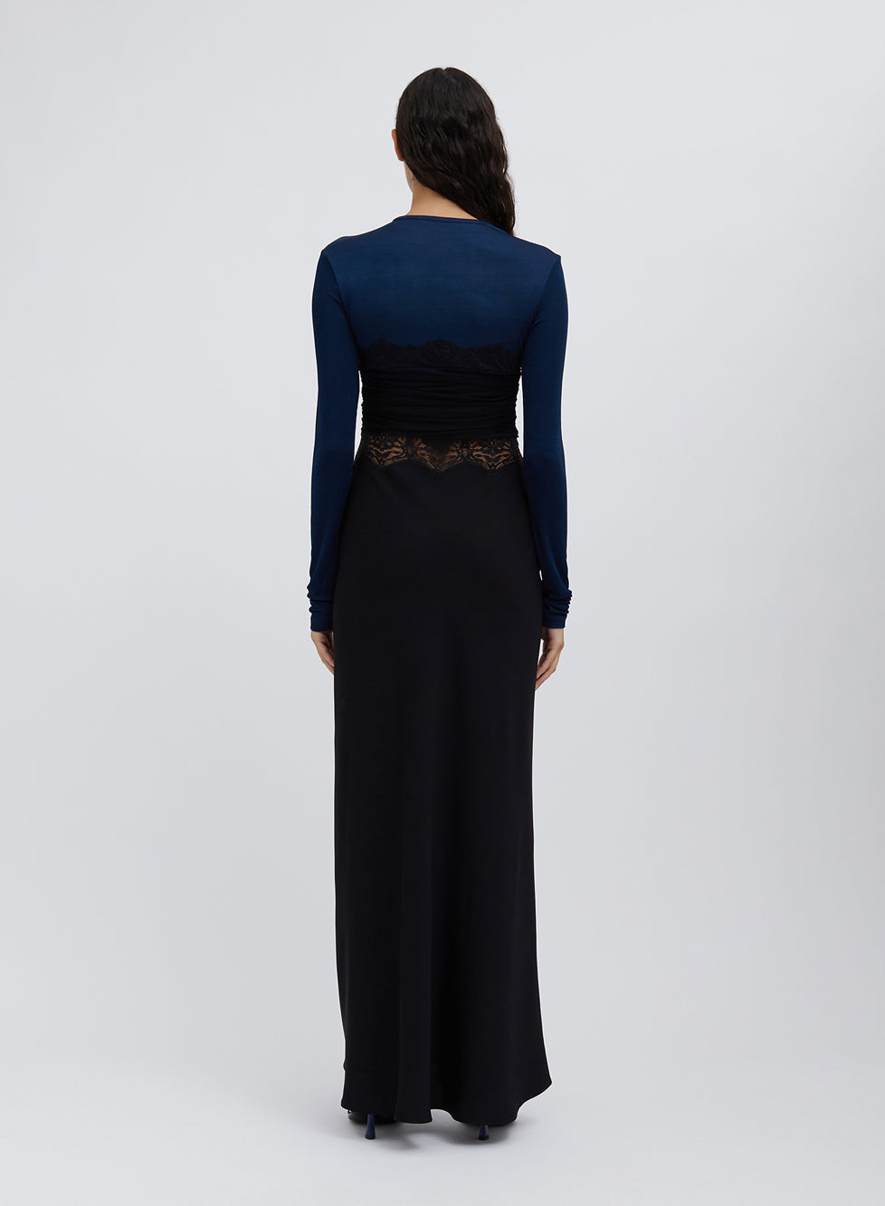 Tulle Overlay Verner Lace Dress (Blue Graphite/Black)