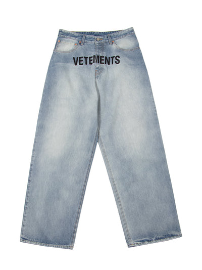 Embroidered Logo Baggy Jeans Light Blue