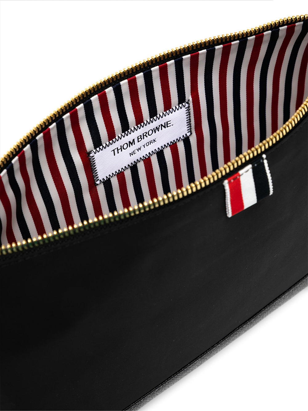 Large Pouch With Gold Zip And Black Tricolor (Stripe Black)